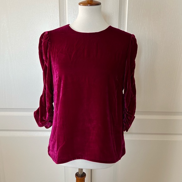 Rebecca Taylor Ruched Sleeves Velvet Top - Picture 4 of 7